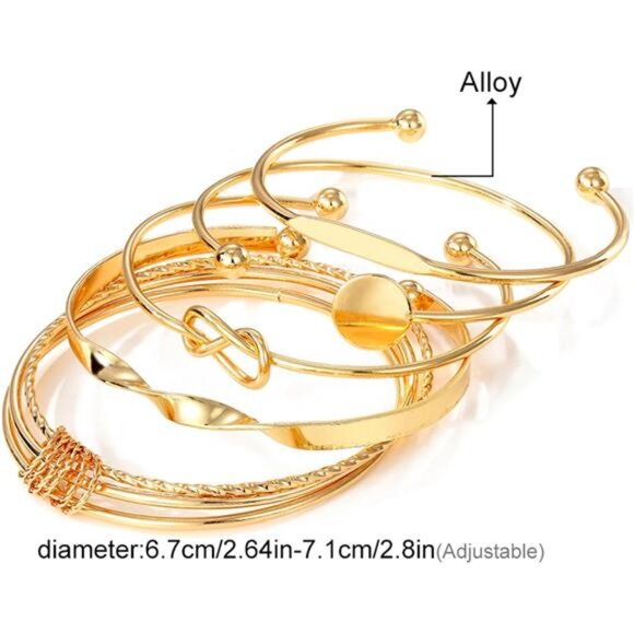 Gold bangle bracelets for women stackable cuff layered minimalist boho jewelry - Picture 7 of 8